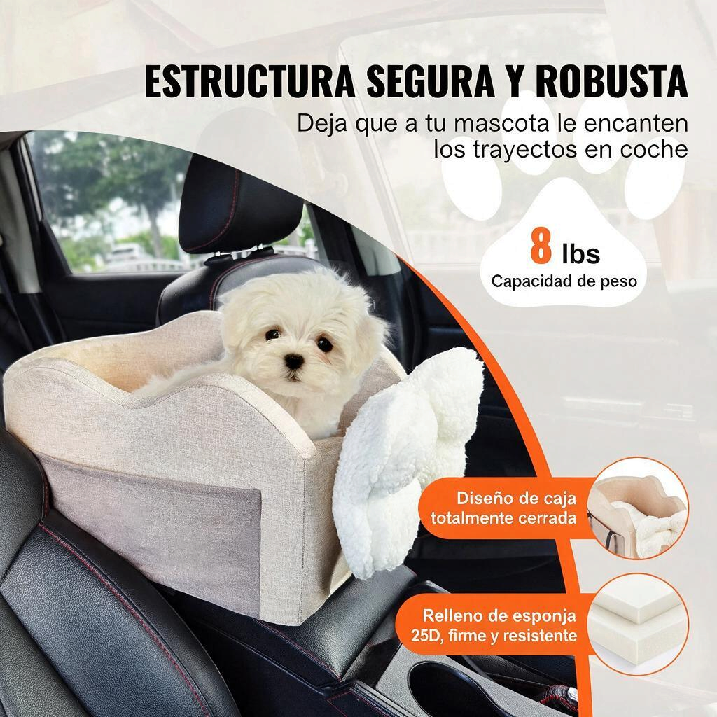 Asiento de auto para perro pequeño en consola central con perro en coche, seguro y cómodo, capacidad de 8 lbs.