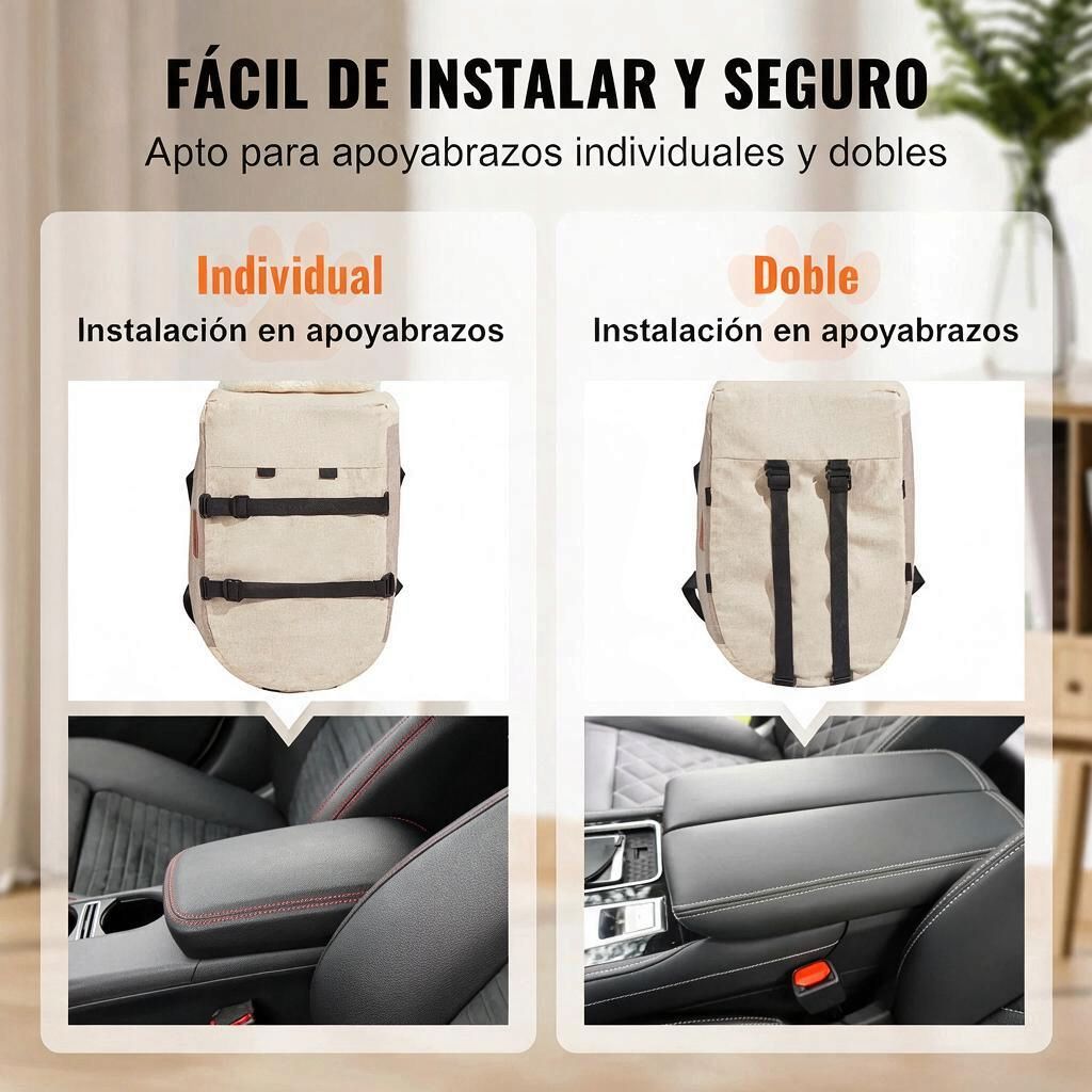 Asiento de auto para perro pequeño, fácil de instalar y seguro en apoyabrazos individuales y dobles.