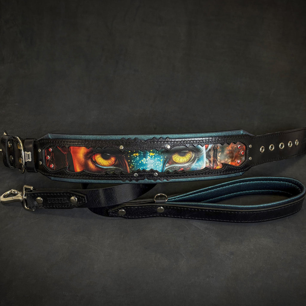 Detalle collar Fire & Ash LIMITED para perros - materiales premium dark luxury MITZON
