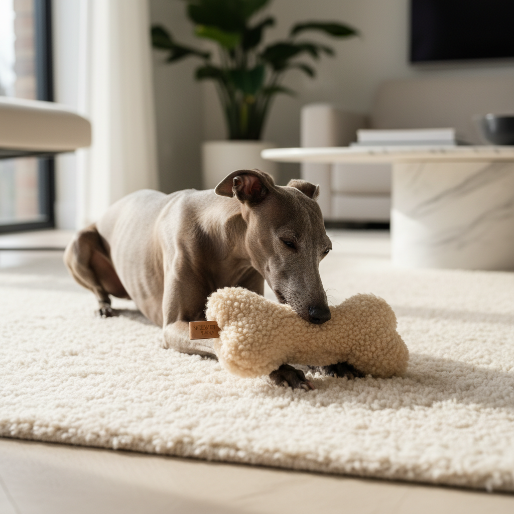 Juguete de piel de oveja natural para perros - Hueso - Beige