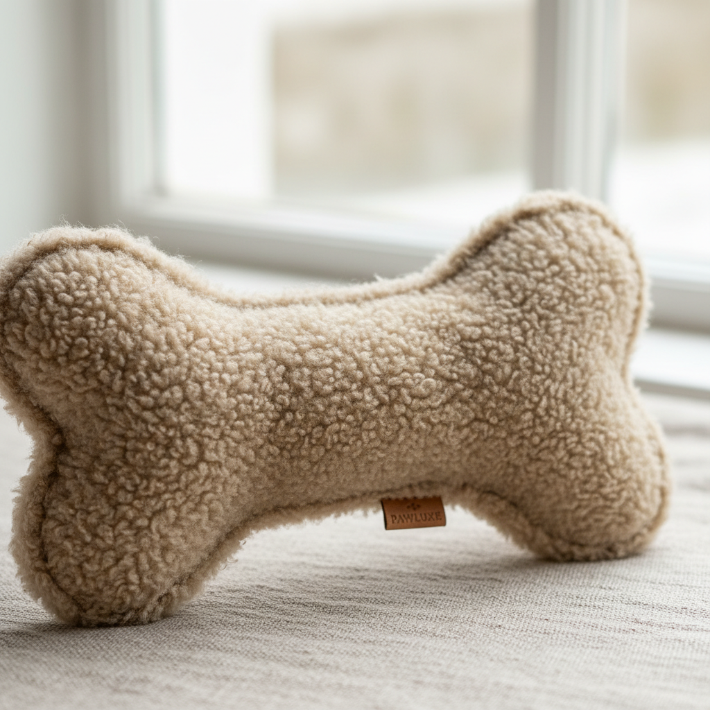 Juguete de piel de oveja natural para perros - Hueso - Beige