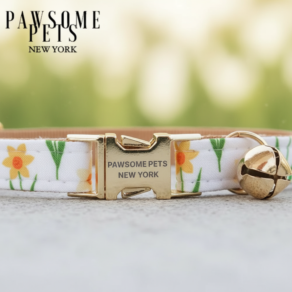 COLLAR PARA PERRO Y GATO PEQUEÑO - FLORES CAQUI