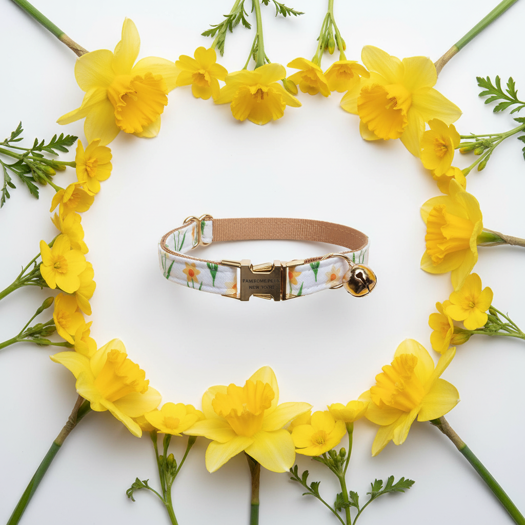 COLLAR PARA PERRO Y GATO PEQUEÑO - FLORES CAQUI