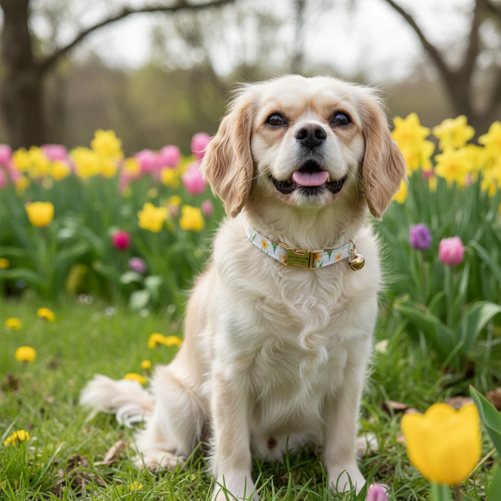 COLLAR PARA PERRO Y GATO PEQUEÑO - FLORES CAQUI