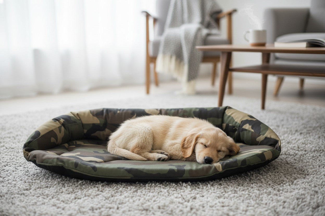 Cama Rectangular Camo Verde MITZON - Golden Retriever