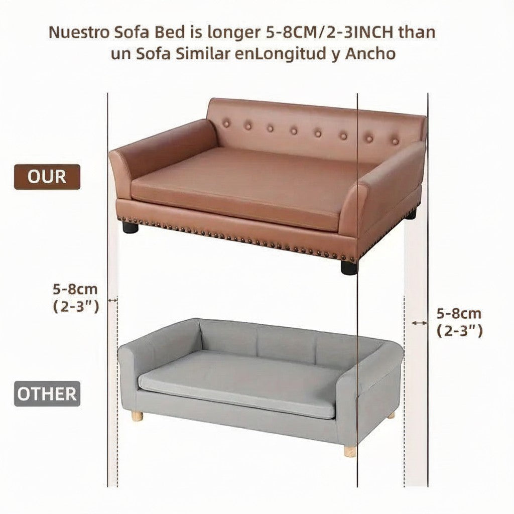 Canapé pour grand chien MITZON en cuir synthétique marron avec coussin en mousse à mémoire de forme et cadre surélevé
