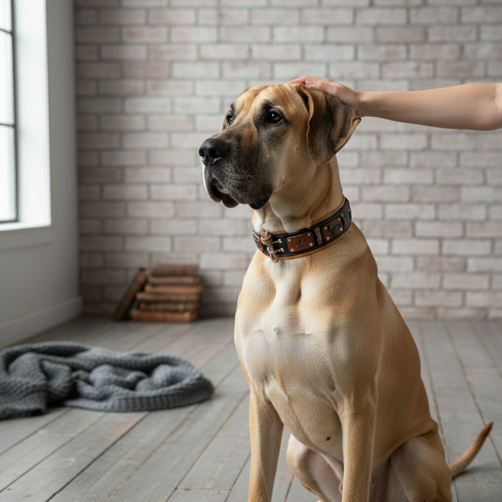 Collier pour chien Hunter MITZON en cuir robuste avec rivets en laiton, nœud en cuir et rembourrage en velours doux.