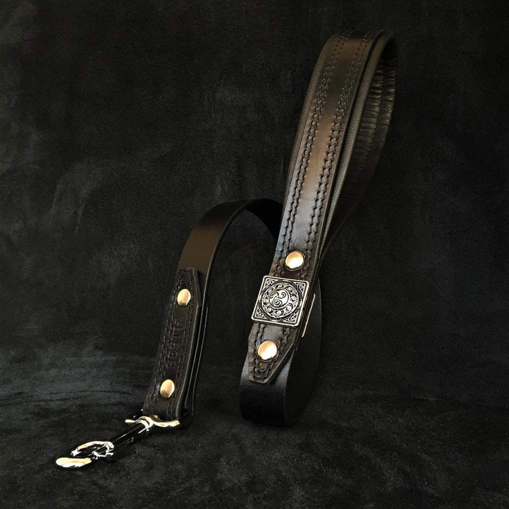 Collier pour chien MITZON Eros tout noir en cuir épais avec rembourrage doux et détails en métal argenté
