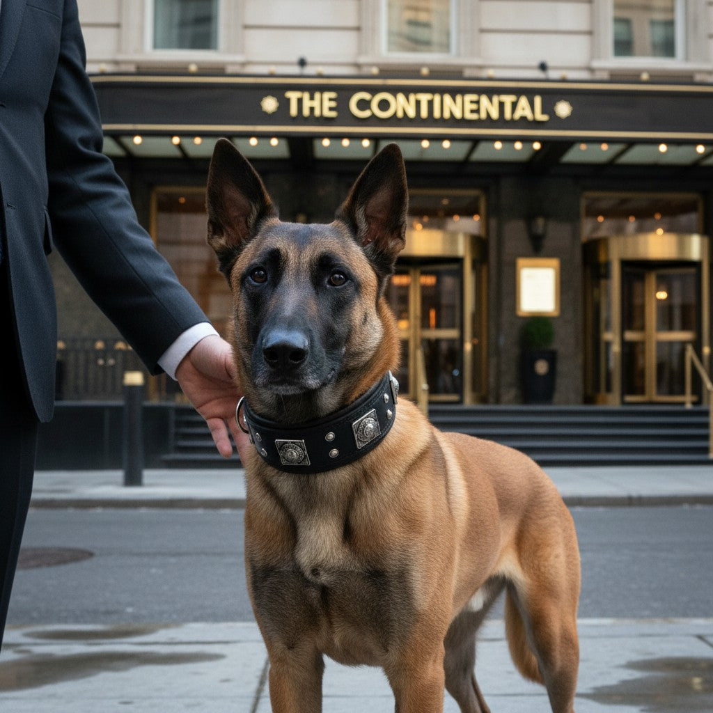 Chien Berger Malinois portant le collier en cuir noir MITZON Eros avec rembourrage confortable et bouclerie robuste