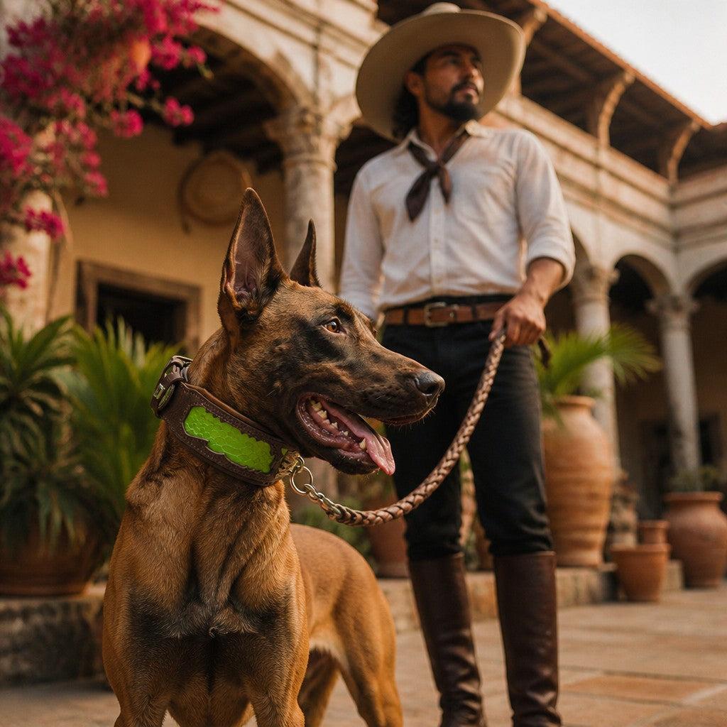 Collar Venom MITZON de cuero genuino con estampado serpiente y relleno cómodo - pastor malinois