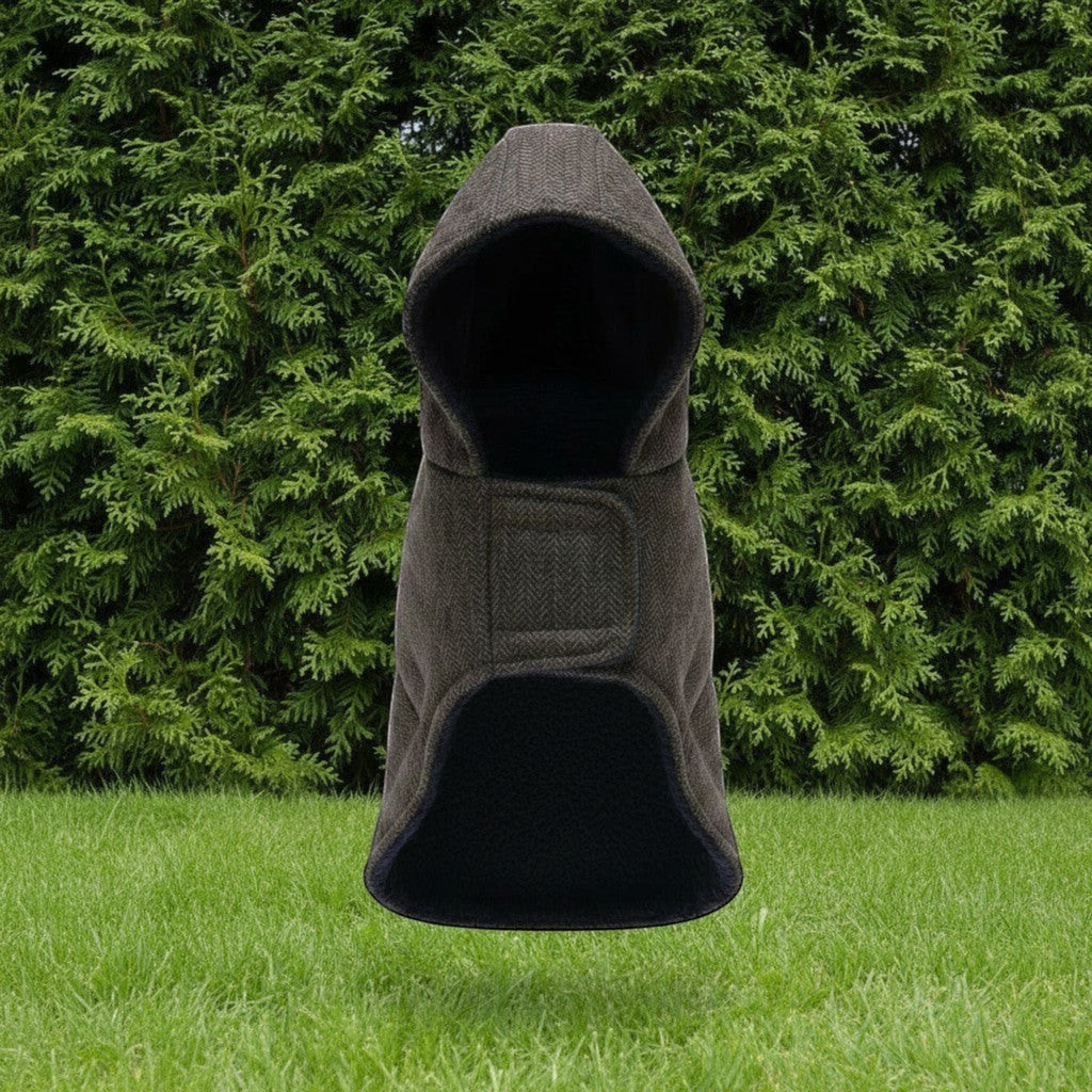 Manteau pour chien MITZON en laine marron à motif chevrons avec doublure polaire chaude et capuche protectrice