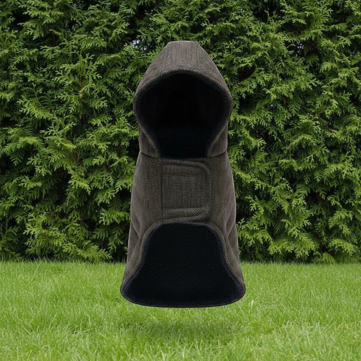 Manteau pour chien MITZON en laine marron à motif chevrons avec doublure polaire chaude et capuche protectrice