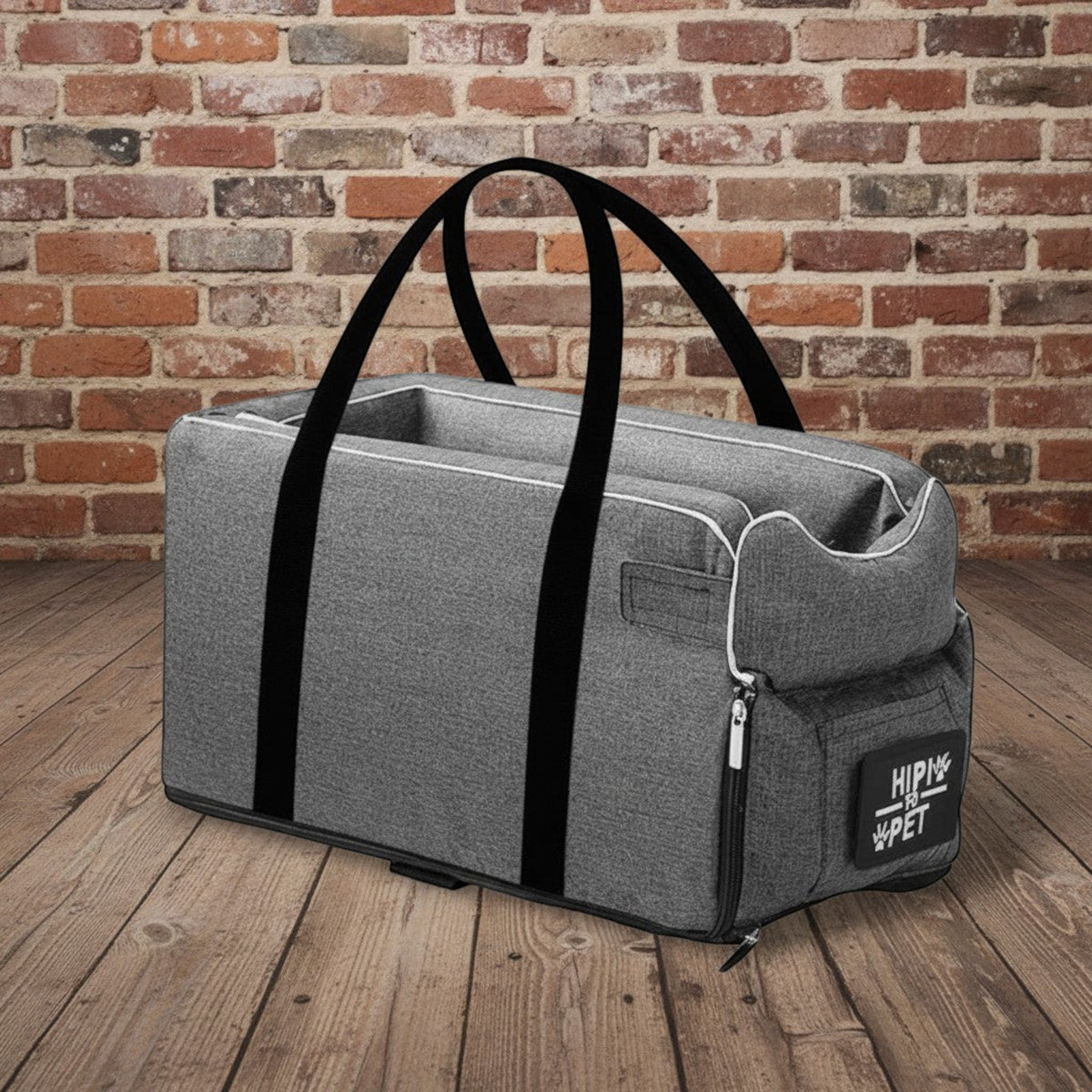 Siège auto pour animal de compagnie MITZON gris en coton et lin avec poignées noires pour petits chiens et chats