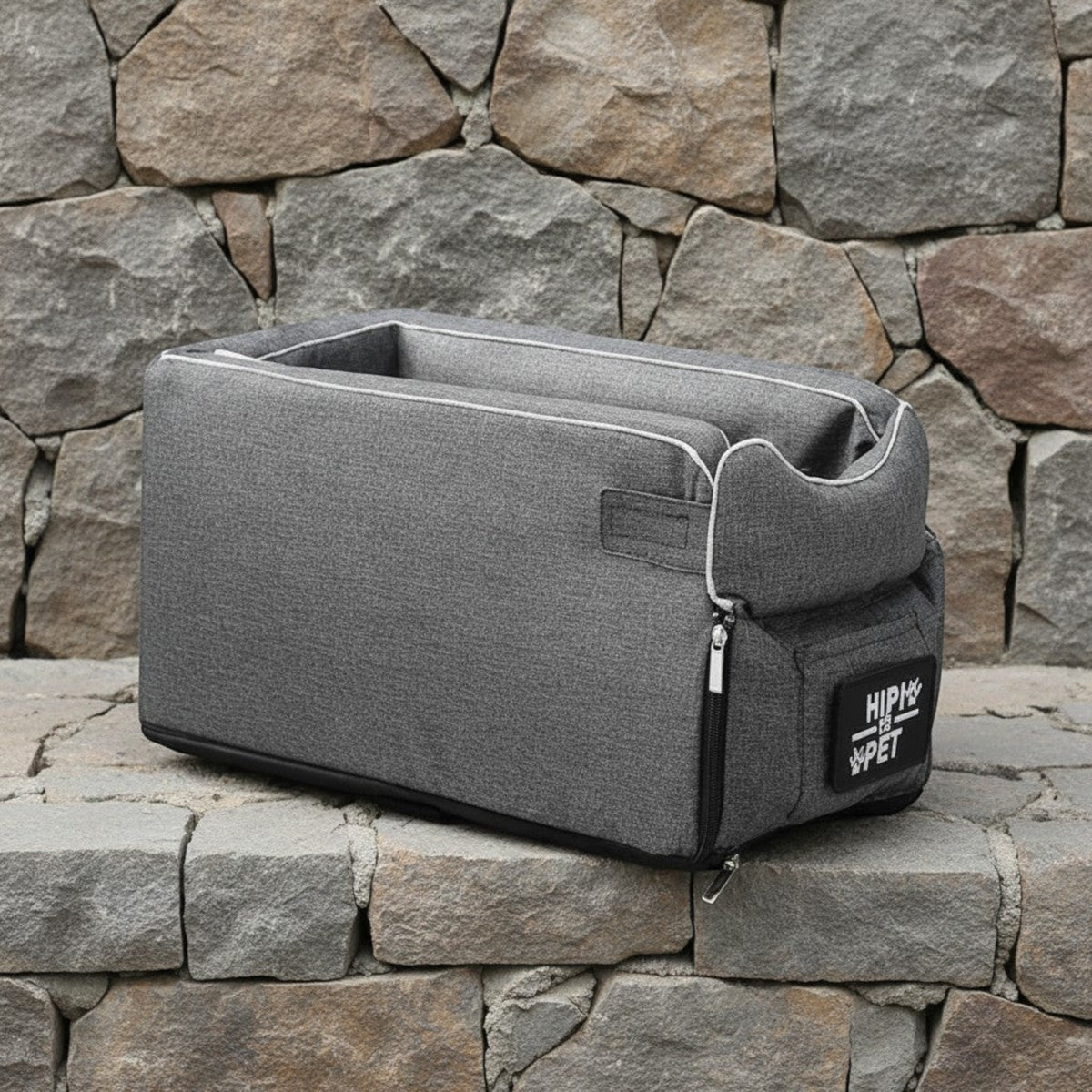 Siège auto de sécurité gris pour petit chien ou chat MITZON en mélange coton et lin avec fermeture éclair
