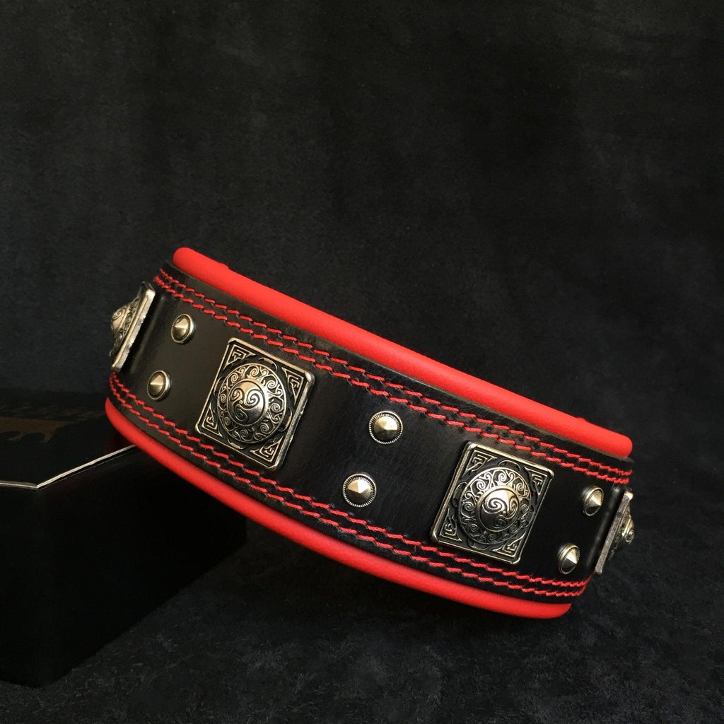 Collar Eros negro y rojo MITZON para perros - material resistente ancho 2.5 pulgadas